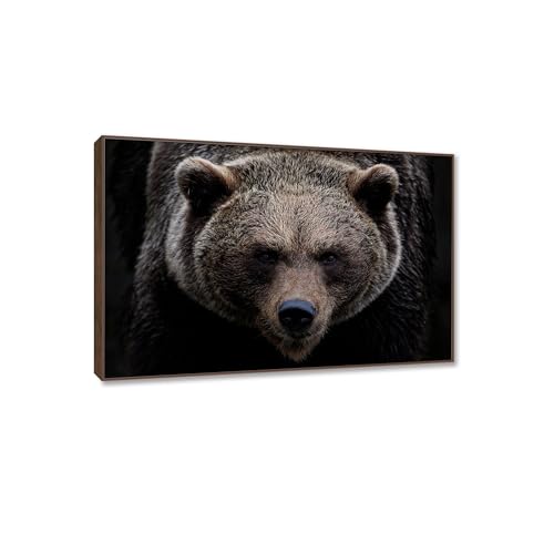 Tableaux animaux abstraits en toile ours brun 20x30cm cadre teck