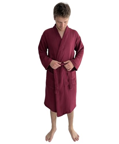 Image of Muslin Bathrobe - Cotton Gauze Robe for Women and Men - Lightweight Breathable Summer Kimono - Boho Spa /Maternity Robe
