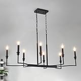 8-Light Black Chandelier, Dining Room Light Fixtures Over Table, Metal Candle Rectangular Modern Farmhouse Chandelier Light Fixture Retro Kitchen Island Lighting Living Room Entryway Foyer 37in