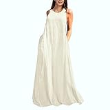 Rainday Women's Linen Dress Sleeveness Loose Dresses Casual Maxi Dress with Pockets(Z3019WH,XL)