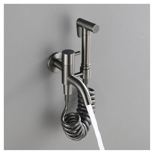 Ducha bidet para WC gris con control dual y manguera de resorte de 3 metros 2