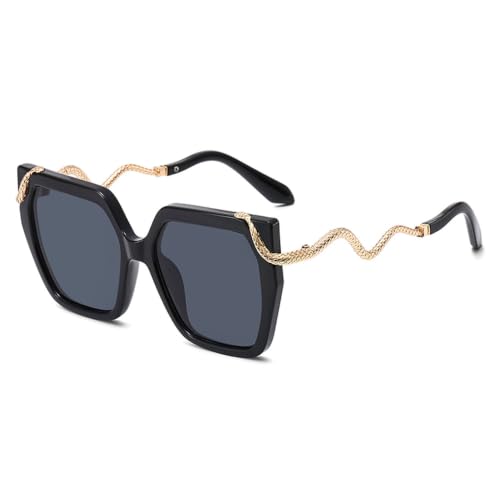 Lunettes de soleil oversize polygone pour femme avec monture en métal noir