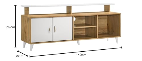 Image of DeckUp Capella Engineered Wood TV Unit (Wotan Oak & White, Matte Finish)