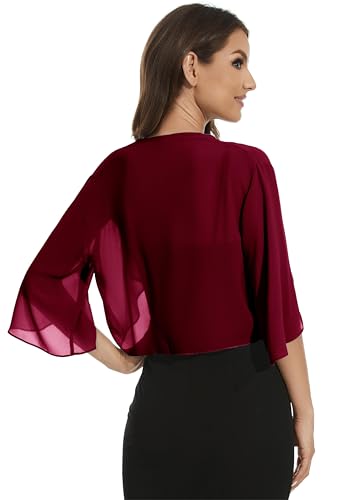 Image of Womens Chiffon 3 /4 Sleeve Shrugs Lightweight Open Front Cropped Cardigan for Dress