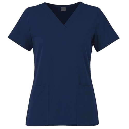 Meichoon Medical Workwear Top V-neck Short Sleeve Slim Fit Soft Stretchy Sweat Wicking For Ladies Hospital Beauty Salon DK56Navy Blue M