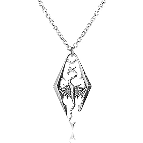 The Elder Scrolls SKYRIM Dragon Silvertone PENDANT/Necklace Cover