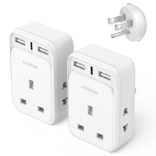 AODENG UK to US Plug Adapter 2 Pack