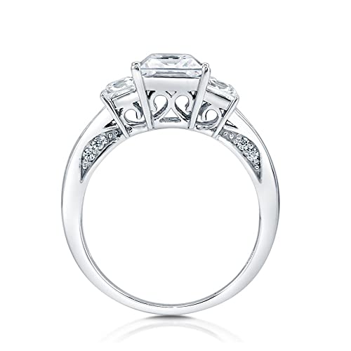 Zlaebl 2 3/5 Carat (Ctw) 3-Stone Princess Cut Moissanite Engagement Rings For Women Platinum Plated Silver Moissanite Rings (Available In Size 6, 7, 8, 9) #TOP3