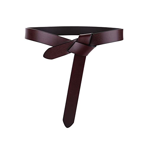 TOEECY Cinturones de Mujer Lazo de Nudo Cuero Genuino Cintura Ajustable Vintage Elástico para Camisa Vestidos Abrigos (Marrón Oscuro)