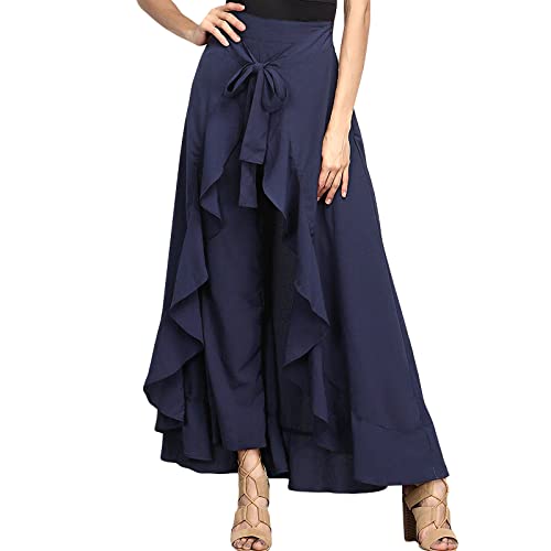 Pantete Womens Wide Leg Dress Pants Palazzo Long Chiffon Trousers with Belt