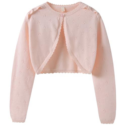 Image of Girls Long Sleeve Cardigan Kids Button Closure Knitted Bolero Shrug Girls Sweaters Tops