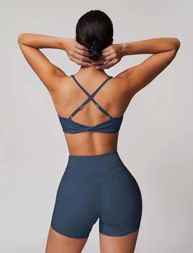 Image of ABOCIW Womens V Neck Twist Back Sports Bra Padded Low Impact Fitness Yoga Bra Workout Crop Top