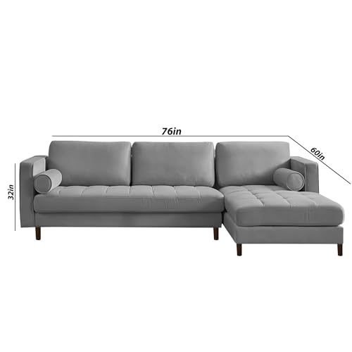 Image of Lezra RHS 4 Seater L Shape Sofa Set for Living Room (Grey Fabric) Premium Fabric Sofa