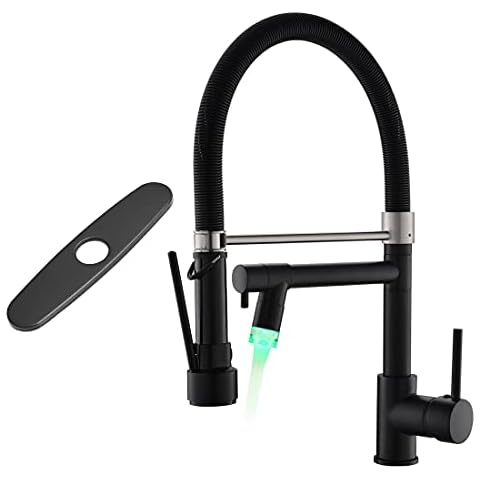 Fapully Black LED Kitchen Faucet with Deck Plate Cover
