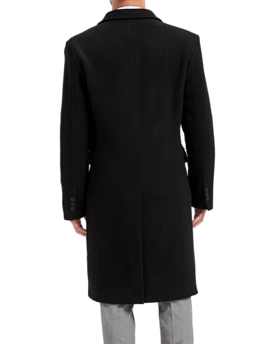 Image of Mens Black Wool Winter Overcoat - Cashmere Blend Bond Topcoat, Single Breasted Formal Dress Coat