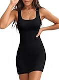 Valiamcep Women Summer Tank Dress Square Neck Sexy Bodycon Mini Dress Ribbed Knit Slim Fitted Basic Casual Dresses Club Dresses Going Out Dresses Black M