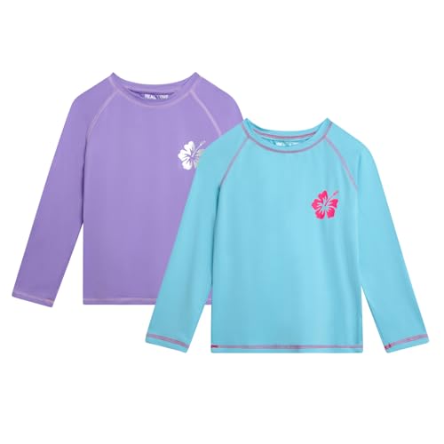 Image of Real Love Toddler Girls Rash Guard - 2 Pack Quick Dry Sun Protection Girls Swim Shirt Long Sleeve Rash Guard Kids (2T-16)