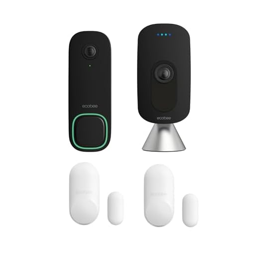 ecobee Home Security Bundle with Smart Doorbell Camera (Wired), SmartSensor for Doors and Windows, and SmartCamera with Voice Control.