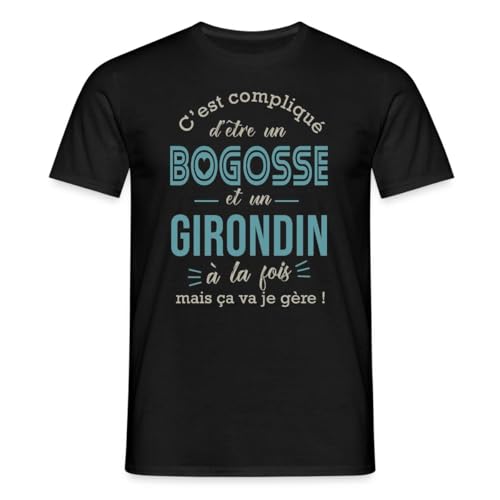 Spreadshirt Bogosse Et Girondin Humour Bordeaux T Shirt Homme, L, Noir