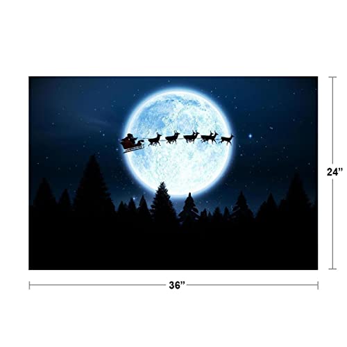 Santa Reindeer Sleigh Flying Night Starry Sky Moon Christmas Decorations Indoor Rendering Cool Wall Decor Art Print Poster 36X24 #TOP4