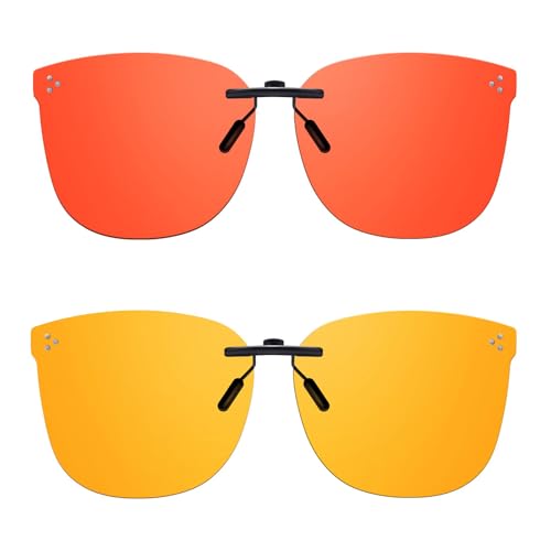 Image of DreamCalf 2 Pack Clip On Blue Light Blocking Glasses Improve Sleep Fit over Prescription Glasses for Women Men