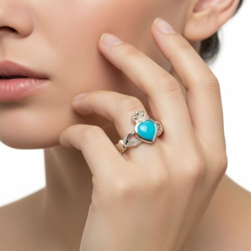Image of Choose Your Color Natural Gemstone Irish Claddagh Silver Ring Friendship Love 55 Carat Brand Size 5 to 12