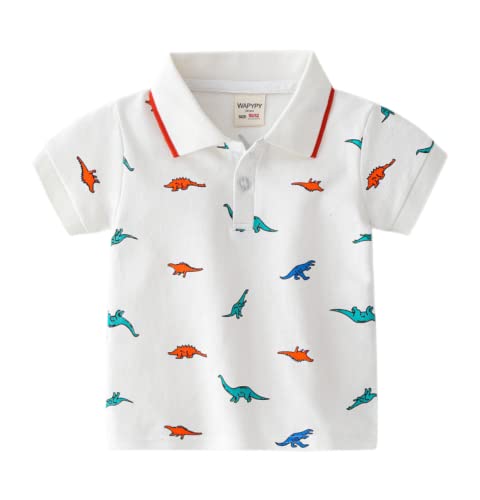 Baby Kids Fashion Dinosaur Print Polo Shirts Half Button Down Short Sleeve Comfy Shirt Shorts Sleeve Pullover Tops (Red,18-24 M,Unisex,Big Kid,US,Age,18 Months,24 Months)