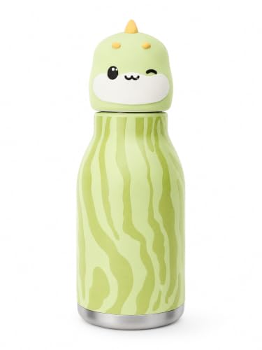 Image of 480ml Stainless Steel Sipper Water Bottle with Straw | Leakproof Animal Sipper Bottle | Reusable Drinking Bottle for School, Travel & Daily Use (Dino)