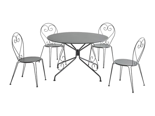 Vente-unique - Salle à Manger de Jardin en métal façon Fer forgé : Une Table D.120cm et 4 chaises empilables - Anthracite - GUERMANTES de MYLIA