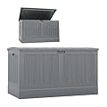 Suncast 200-gal. All-Weather Patio Deck Box, Made in the USA, with Pad-Lockable Lid, Extra-Large Outdoor Storage Unit for Patio Furniture and Grill Tools, Dove Gray Color