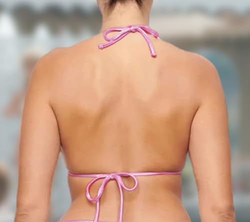 Women's Metallic Bikini Top - Halter Shiny Triangle Bralette Rave Tops Tie Side Swimsuit Bra(051Top,Pink,L) - Image 3