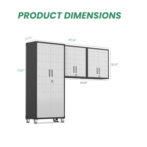 Image of Garage Cabinet System | Heavy Duty Steel All-in-One Modular Garage Cabinet Set for Ultimate Workshop Organization | Easy Assembly Garage Storage Cabinets & Tool Bench