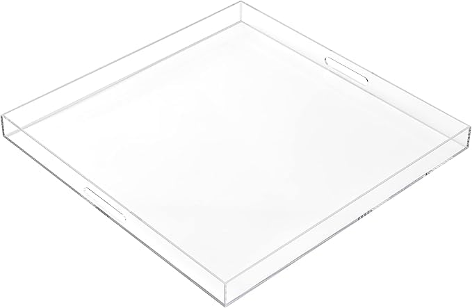 Extra Large Clear Acrylic Serving Tray (24×24 Inches) with Handles Spill Proof Acrylic Over Size Big Decorative Tray Organiser for Ottoman Coffee Table Countertop