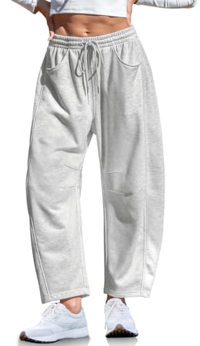 TARSE Women's Wide Leg Sweatpants Cotton Baggy Barrel Leg Lounge Pants Fall Outfits Athletic Joggers with Pockets, HeatherApricot L