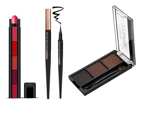 Image of Ultimate Eyebrow Drawing Palette and Eye-Spy Pen Eyeliner 12 Hour Stay Bold and 5 Step Matte Lipstick Red Edition ComboOf 3