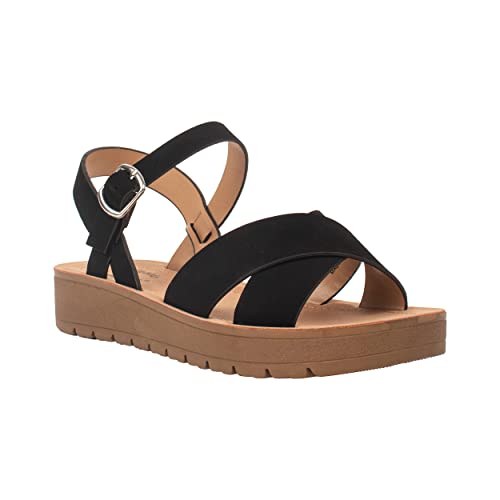 Women Platform Sandals Strappy Slingback with Adjustable Buckle Open Toe Lightweight Sole Casual Dress Summer Shoes Black White Tan - JOSIE3