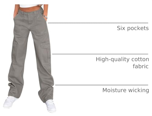 Image of Lepunuo Cargo Pants for Women High Waisted Casual Pants Baggy Stretchy Wide Leg Y2K Streetwear with 6 Pockets
