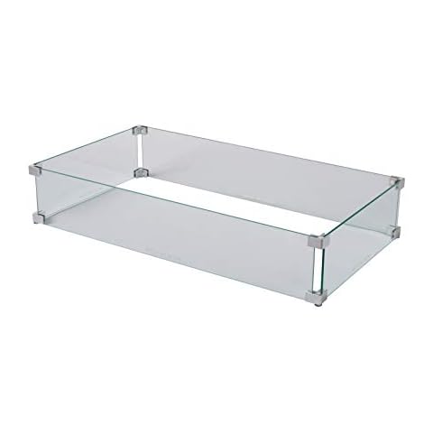 Fire Sense Fire Pit Wind Guard | Rectangle | Clear Glass | 32.5” L x 17.75” W x 6.25” H | Tempered Glass | For Propane, Gas, Fire Pits and Patio Heaters Cover