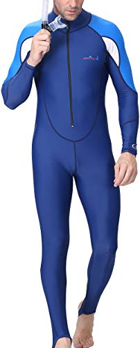 Dive Skin for Men UV Protection One Piece Long Wetsuit Quick Dry Swimmwear for Scuba Diving Swimming Blue XL