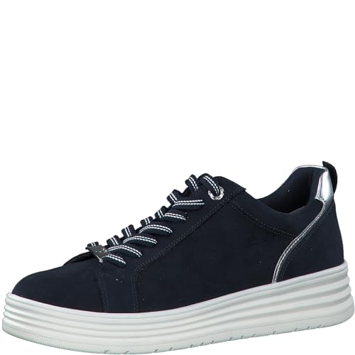 MARCO TOZZI Damen Plateau Sneaker mit Schnürsenkeln Bequem, Blau (Navy Comb), 36 EU