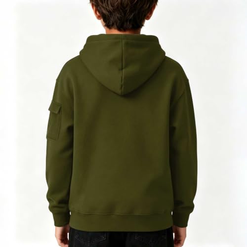 Boy Hoodie Boys Hoodies Long Sleeve Oversized Sweatshirt with Kangaroo Pocket Pullover Back To School Outfits for Girls Soft Autumn Capsule Wardrobe Sudadera Para Niños Army Green - image 3