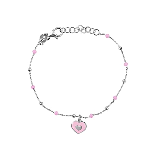 Image of UNICORNJ Sterling Silver Kids Bracelet for Girls Heart Butterfly Charm Enamel Hand Painted | Made in Italy | Bead Chain 6.25 inch