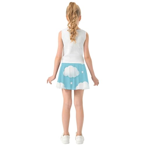 White Clouds Light Blue Toddlers Tennis Skirts Cheer Athletic Shorts for Girls Skorts School 4t4