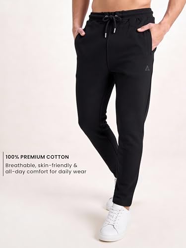 Image of Clans & Hans Men's 100% Pure Cotton Regular Fit Mid Rise Track Pant with Zipper Side Pockets and Back Pocket | Casual Gym Jogging Lounge Wear