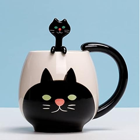 Xfeyaqlo Taza Gato Negro con Cuchara Cover