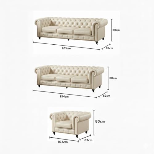 Image of Classic Leatherette Chester Sofa Set Button Tufted, Classic Style Sofa Set 3-Person Sofa for Living Room, Office, and Hallway Colour (Off-White Leatherette, 3+2+1=6 Seater Sofa)