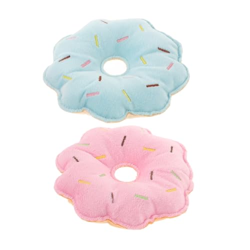 Happyyami 2個愛犬用 ドーナツ型ぬいぐるみおもちゃ 小型犬用噛むおもちゃ インタラクティブペット用品 ペットの歯磨きグッズ ピンク ブルー