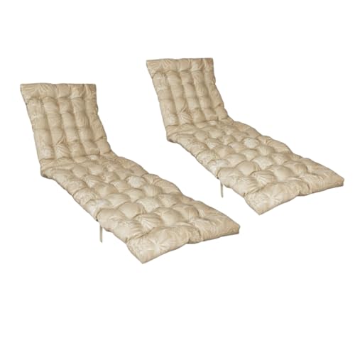 Atout Ciel Lot de 2 Coussins matelassés Bicolores pour Bain de Soleil, transat en Tissu déperlant 190x60cm, Beige imprimé/Uni