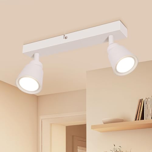 TaFiCo Foco de Techo LED Interior 2 Focos - Lámpara de Techo Foco Blanco GU10 - Moderno Giratorio Lampara Foco Techo LED - Focos Para el Techo para Salón Dormitorio Cocina - Sin Bombilla