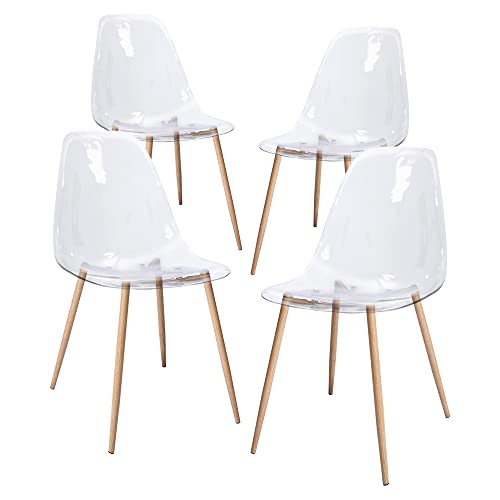Canglong Acrylic Ghost Crystal Clear Seat,Modern Plastic Shell Accent Side Chairs For Kitchen, Dining, Living, Guest, Bed Room, Set Of 4, Transparent 4 #TOP3